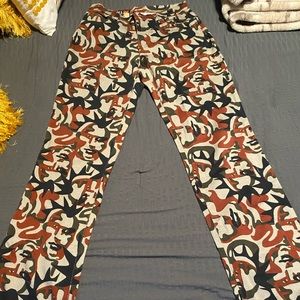 Vintage Designer Jean Paul Gaultier multicolored camouflage face mid-rise denim